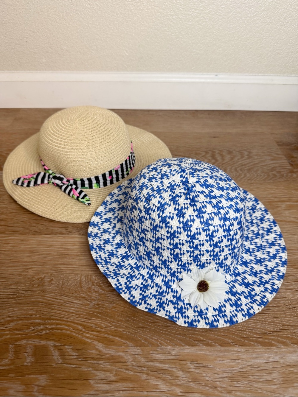 Straw Floral BUNDLE (2) Packable Summer Hat, Size 4T-6T
